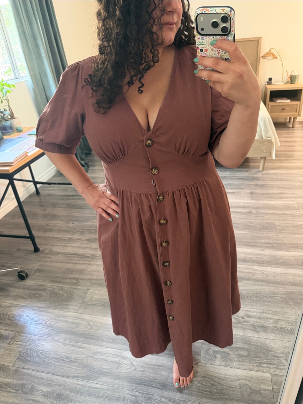 City Chic Wine Button-Front V-Neck Midi Dress - Picture 4 of 10